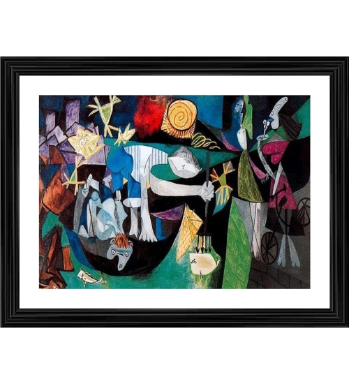 Night Fishing at Antibes 1939 Painting With Wood Photo Frame (Multicolor)