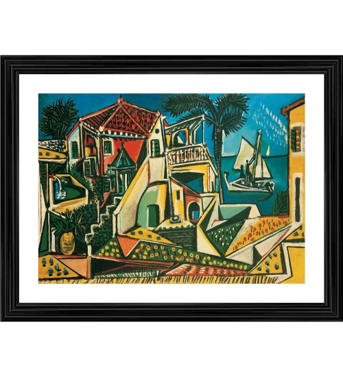 Mediterranean Landscape 1953 Painting With Wood Photo Frame (Multicolor)