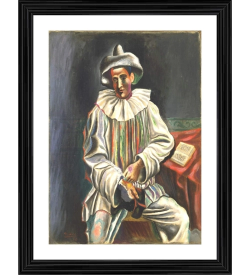 Pierrot 1918 Painting With Wood Photo Frame (Multicolor)