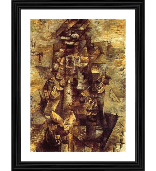 Man with guitar 1911 Painting With Wood Photo Frame (Multicolor)