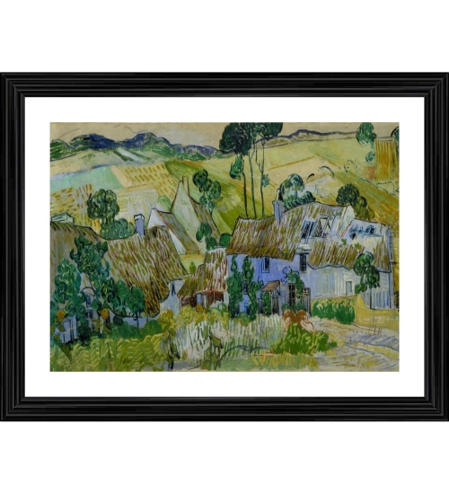 Farms near Auvers 1890 Painting With Wood Photo Frame (Multicolor)