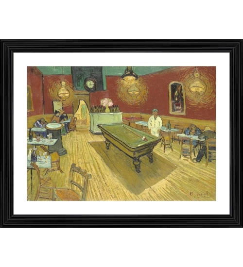 The Night Cafe 1888 Painting With Wood Photo Frame (Multicolor)