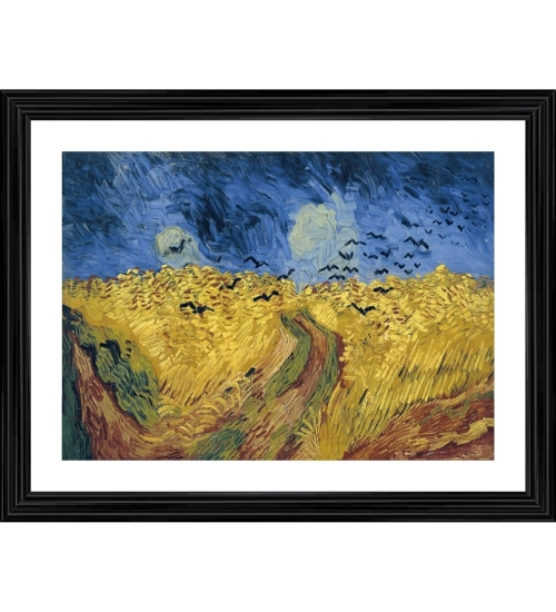 Wheatfield with Crows 1890 Painting With Wood Photo Frame (Multicolor)