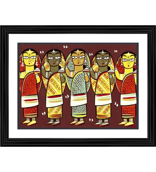 Five Women Painting With Wood Photo Frame (Multicolor)