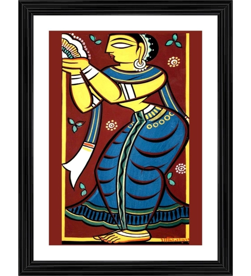 Dancing Woman 2 Painting With Wood Photo Frame (Multicolor)