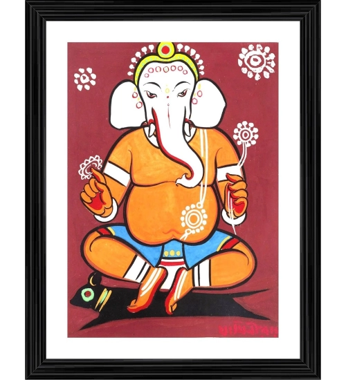 Ganesh Painting With Wood Photo Frame (Multicolor)