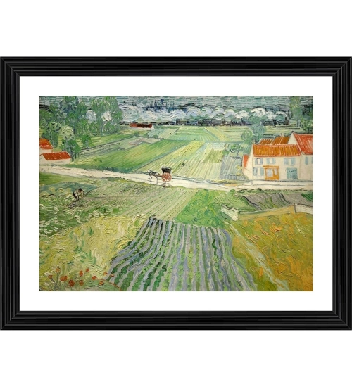 Train in the Rains at Auvers 1890 Painting With Wood Photo Frame (Multicolor)