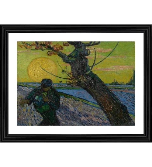 The Sower 1888 Painting With Wood Photo Frame (Multicolor)