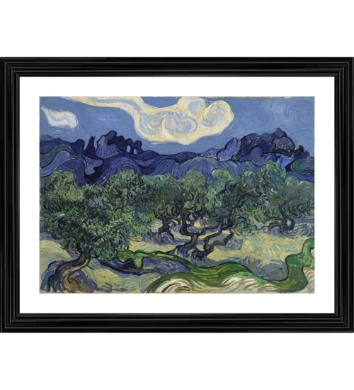 Olive Trees 1889 Painting With Wood Photo Frame (Multicolor)