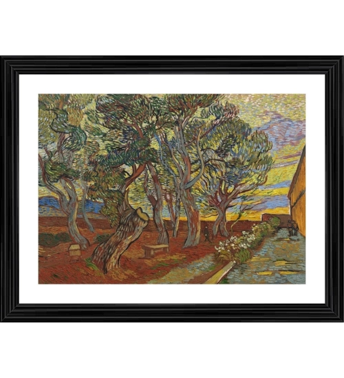 Garden of the Asylum 1889 Painting With Wood Photo Frame (Multicolor)