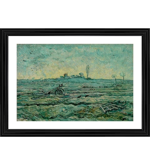 Snow Covered Field with a Harrow 1890 Painting With Wood Photo Frame (Multicolor)