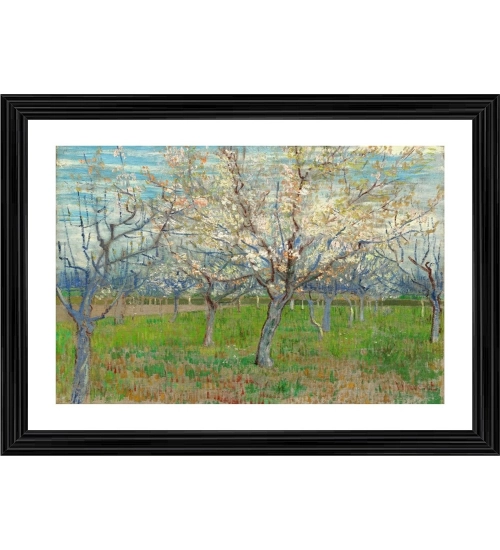 The Pink Orchard 1888 Painting With Wood Photo Frame (Multicolor)