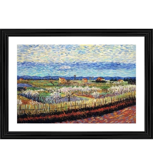 Peach Trees in Blossom 1888 Painting With Wood Photo Frame (Multicolor)