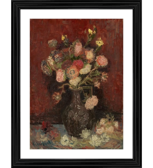 Vase with Gladioli and Chinese Asters Painting With Wood Photo Frame (Multicolor)