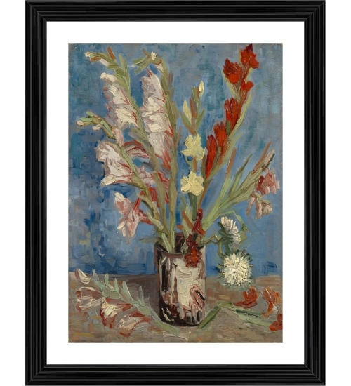 Vase with Gladioli and Chinese Asters 1886 Painting With Wood Photo Frame (Multicolor)
