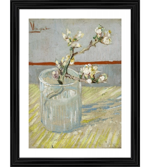 Sprig of Flowering Almond in a Glass 1888 Painting With Wood Photo Frame (Multicolor)