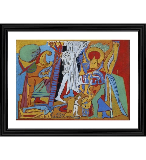 Crucifixion 1930 Painting With Wood Photo Frame (Multicolor)