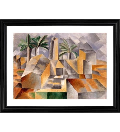 Factory at Horto de Ebro 1909 Painting With Wood Photo Frame (Multicolor)