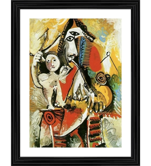 Musketeer and Amor 1969 Painting With Wood Photo Frame (Multicolor)