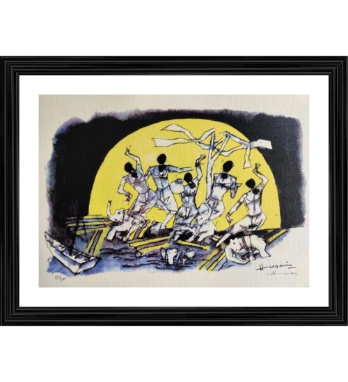 Dancing Ladies Painting With Wood Photo Frame (Multicolor)