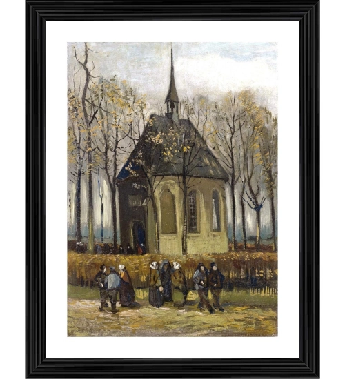 Congregation Leaving the Reformed Church 1884 Painting With Wood Photo Frame (Multicolor)