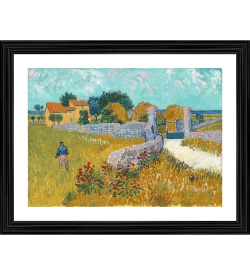 Farmhouse in Provence 1888 Painting With Wood Photo Frame (Multicolor)