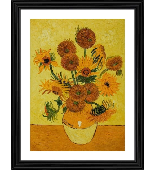 Vase with Fifteen Sunflowers 1888 Painting With Wood Photo Frame (Multicolor)