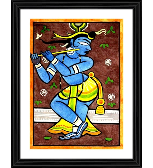 Krishna Painting With Wood Photo Frame (Multicolor)