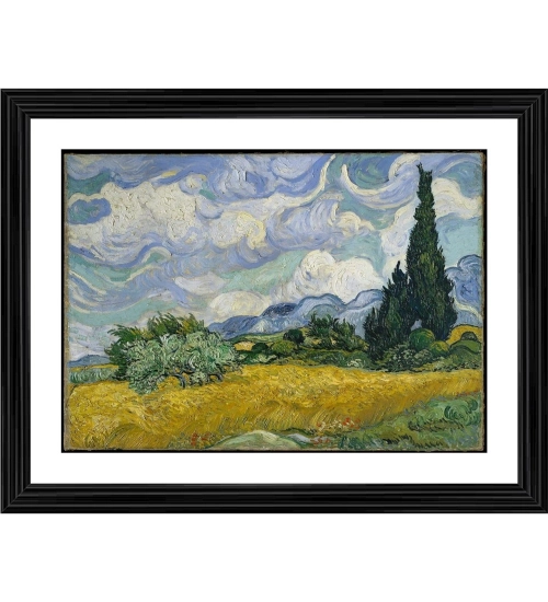 The Cypress and the Wheatfield 1889 Painting With Wood Photo Frame (Multicolor)