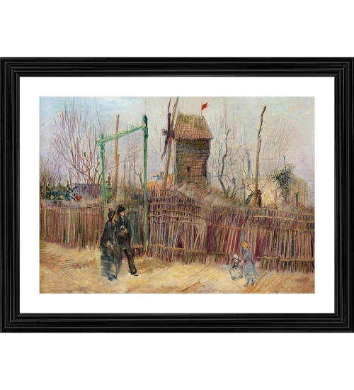 Street Scene in Montmartre 1887 Painting With Wood Photo Frame (Multicolor)