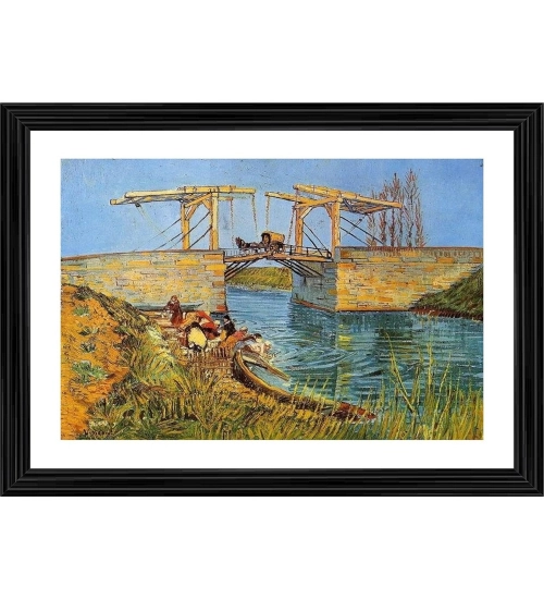 The Langlois Bridge at Arles 1888 Painting With Wood Photo Frame (Multicolor)