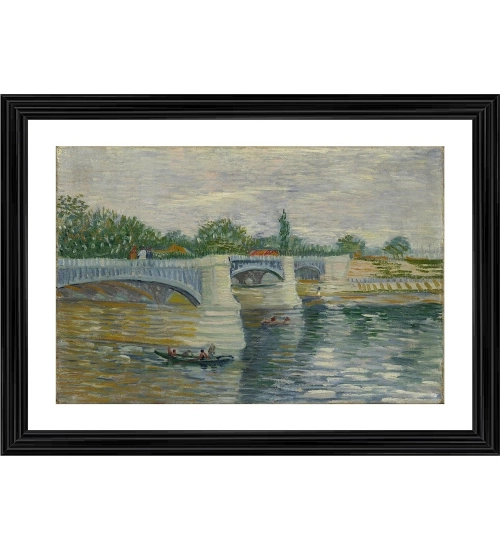 The Bridge at Courbevoie 1887 Painting With Wood Photo Frame (Multicolor)