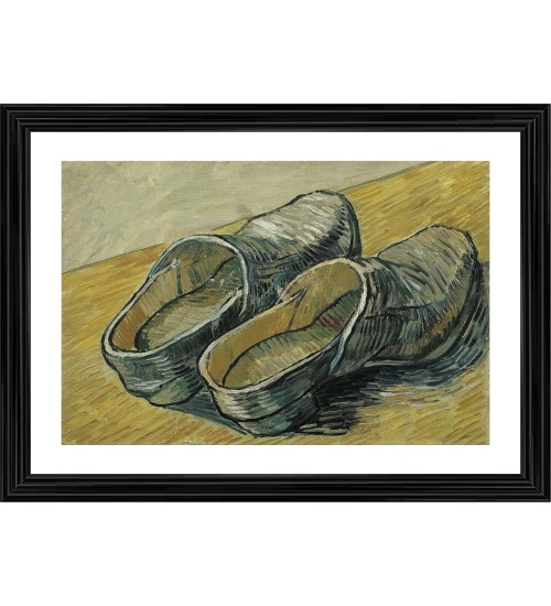 A Pair of Leather Clogs 1889 Painting With Wood Photo Frame (Multicolor)