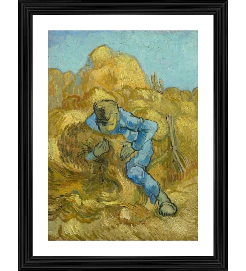 The Sheaf Binder 1889 Painting With Wood Photo Frame (Multicolor)