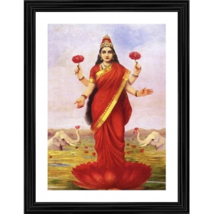 Generic Goddess Lakshmi & Lotus in the Lake 1896 Painting With Wood Photo Frame (Multicolor)