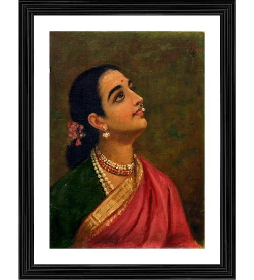 Maharashtrian Woman 1891 Painting With Wood Photo Frame (Multicolor)