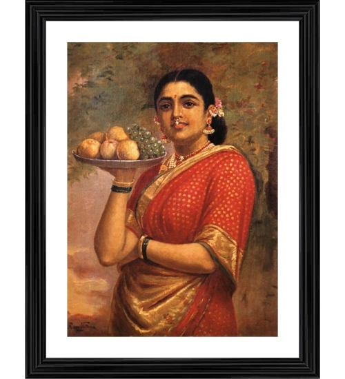 Maharashtrian Woman 1892 Painting With Wood Photo Frame (Multicolor)