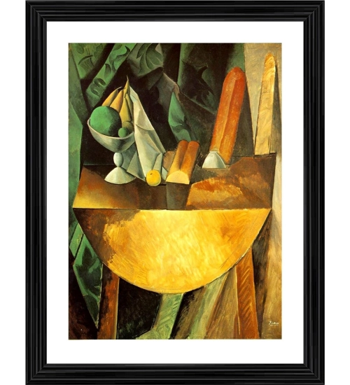 Bread and Fruit Dish on a Table 1909 Painting With Wood Photo Frame (Multicolor)