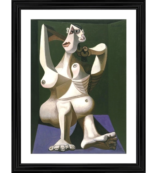 Woman Dressing Her Hair 1940 Painting With Wood Photo Frame (Multicolor)