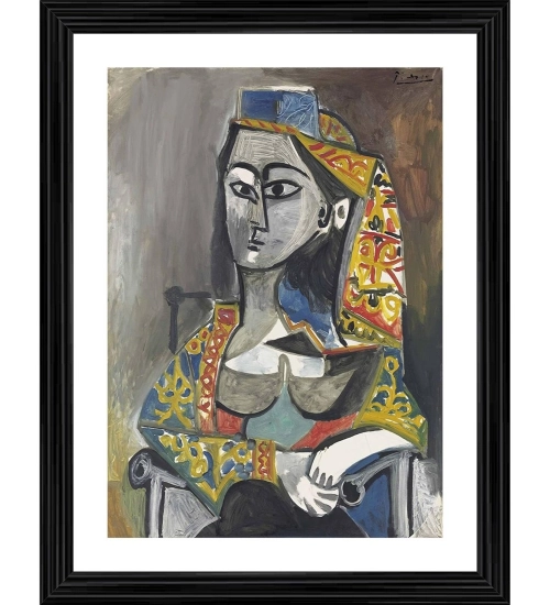 Woman in Turkish Costume in a Chair 1955 Painting With Wood Photo Frame (Multicolor)