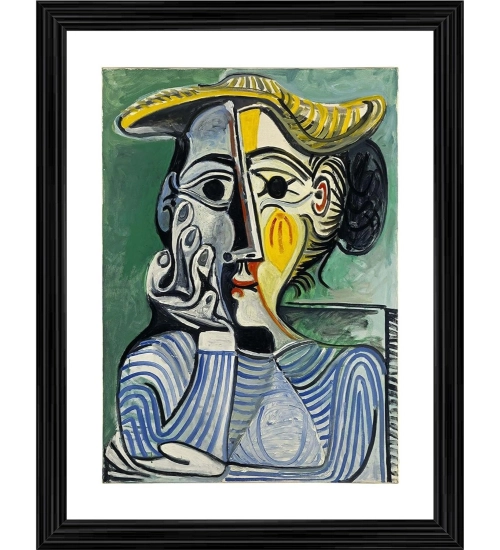 Woman with Yellow Hat 1962 Painting With Wood Photo Frame (Multicolor)