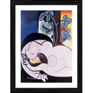 Generic Nude in a Black Chair 1932 Painting With Wood Photo Frame (Multicolor)