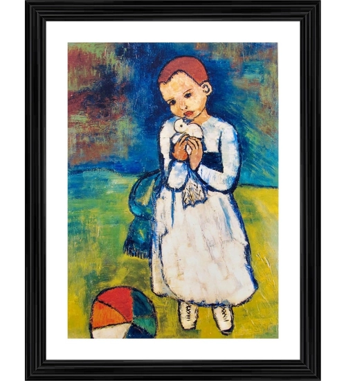 Child with a Dove 1901 Painting With Wood Photo Frame (Multicolor)