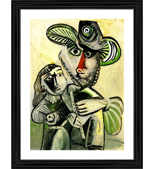 Fatherhood 1971 Painting With Wood Photo Frame (Multicolor)