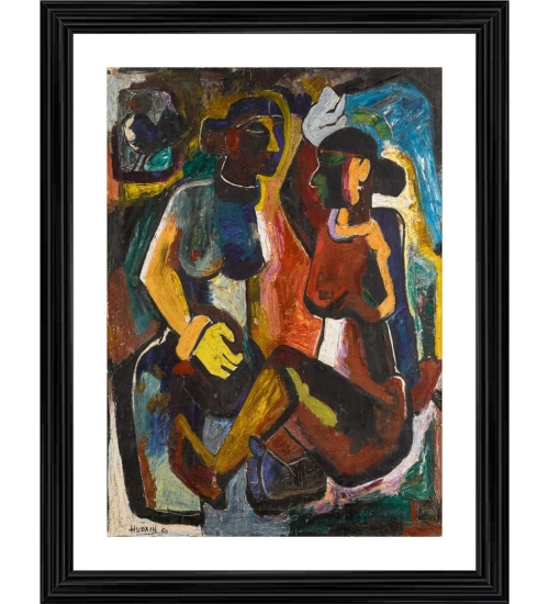 Maharashtriy Women 1950 Painting With Wood Photo Frame (Multicolor)