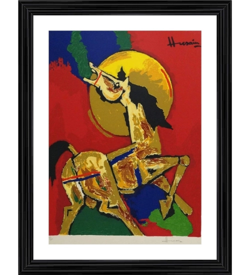 The Horse Painting With Wood Photo Frame (Multicolor)