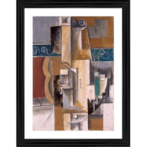 Generic Guitar and Voilin 1912 Painting With Wood Photo Frame (Multicolor)