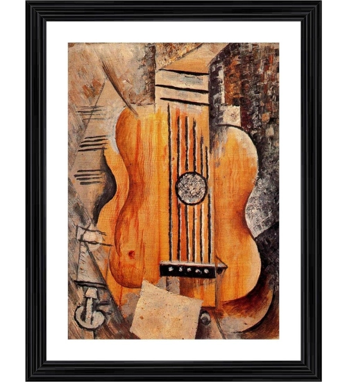 Guitar I Love Eva 1912 Painting With Wood Photo Frame (Multicolor)