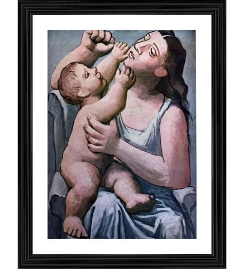 Mother and Child 1921 Painting With Wood Photo Frame (Multicolor)