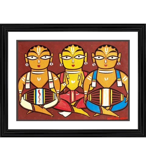 Three Musicians 1 Painting With Wood Photo Frame (Multicolor)